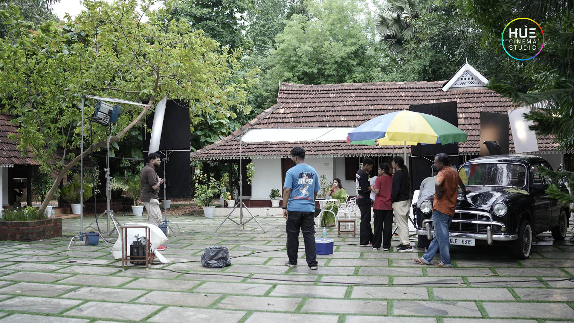Hue Cinema Studio crew preparing shooting setup during behind the scenes of ad film production with director Haran Reddi.