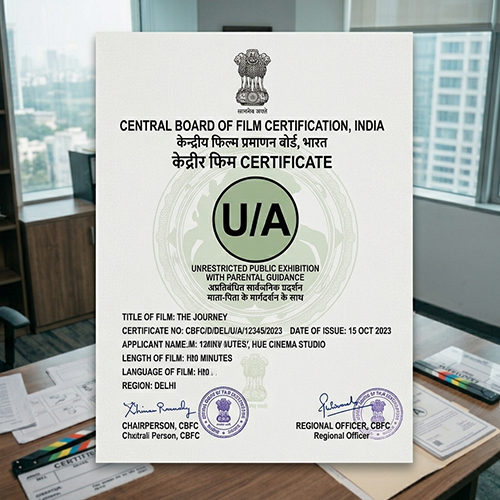 Hue Cinema Studio support for obtaining censor certificate for advertisement films and theatrical ad approvals in India.